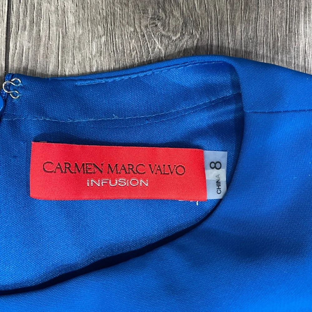 Carmen Marc Valvo Infusion Maxi Formal Sleek Evening Gown Cobalt Blue NWT SZ 8 - Picture 5 of 16